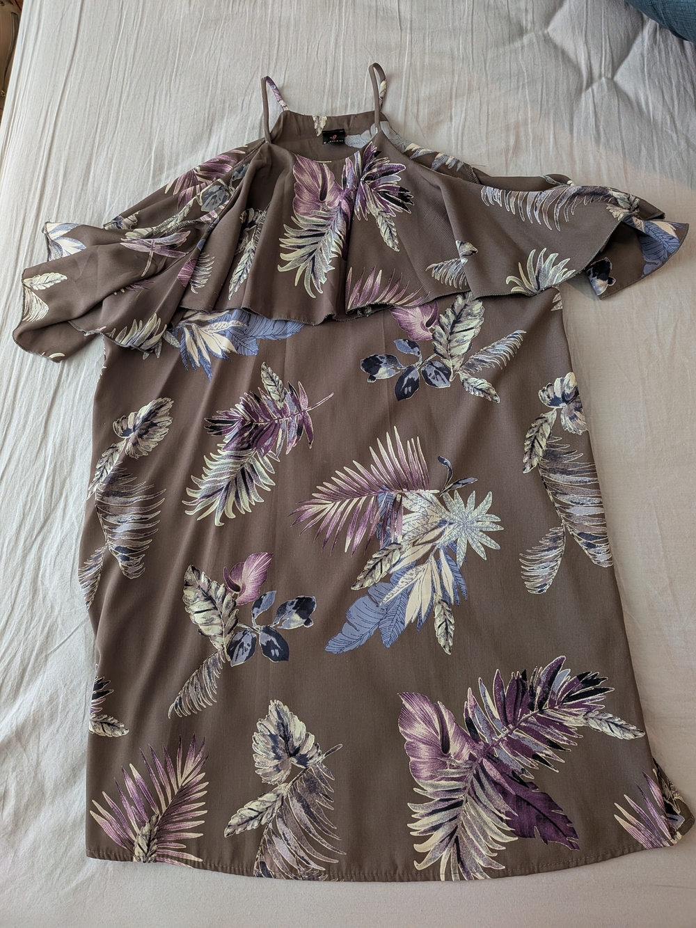 Tropical Print Mini Dress with Purple Accents